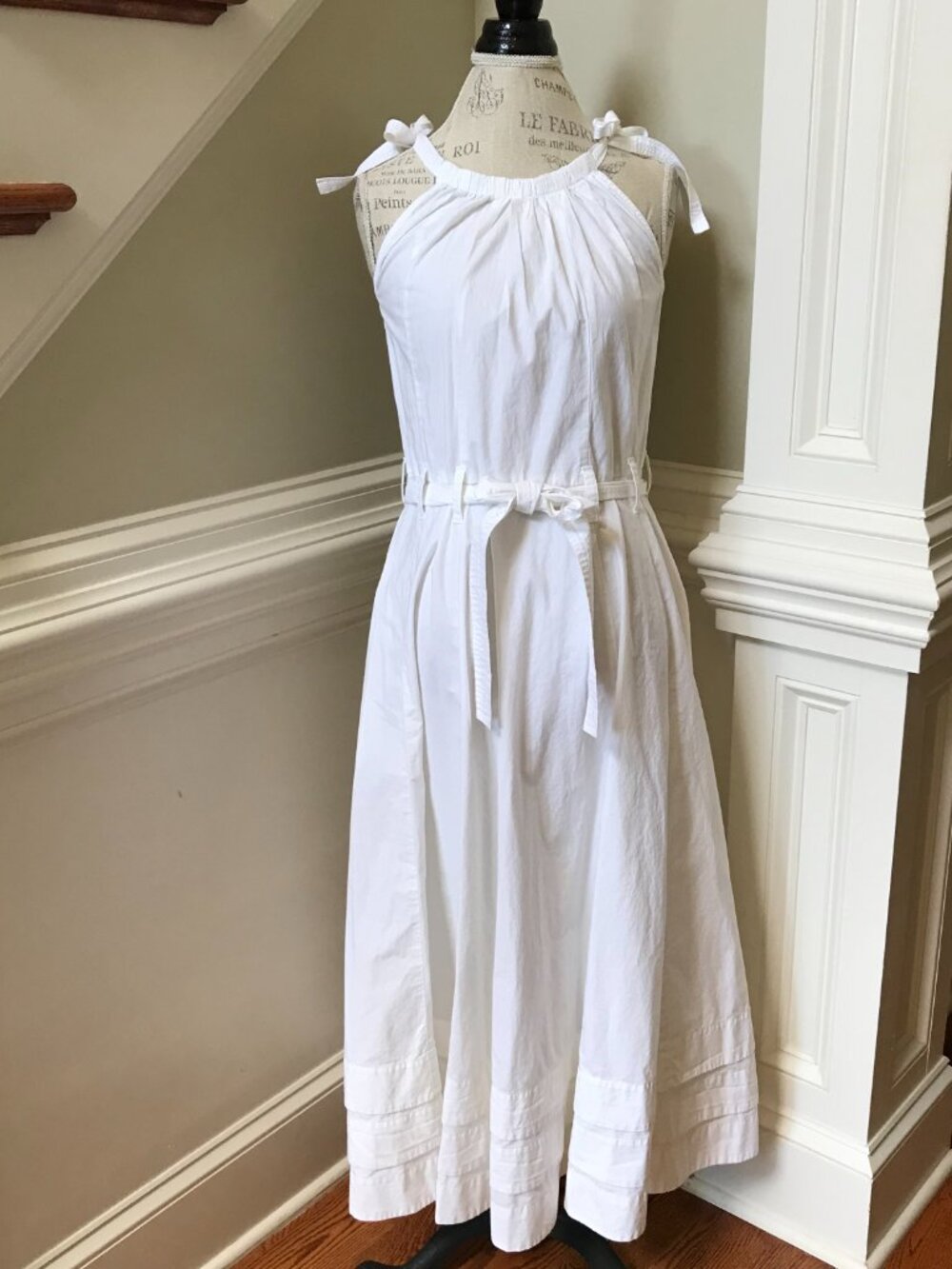 Julia Amory Cryder Midi Dress Womens Small White Sleeveless Cotton Poplin Tie - Picture 2 of 11